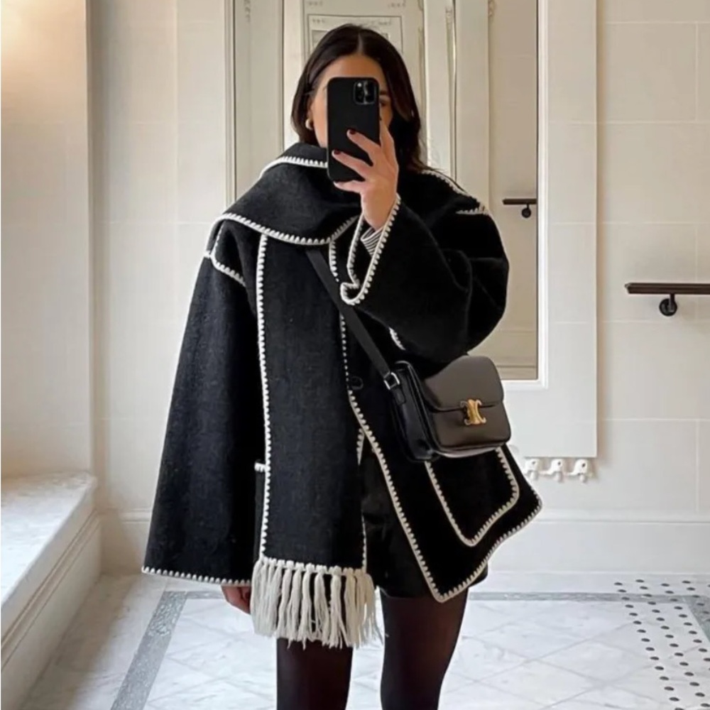 S O L D ! Contrast Trim Jacket With Matching Scarf
